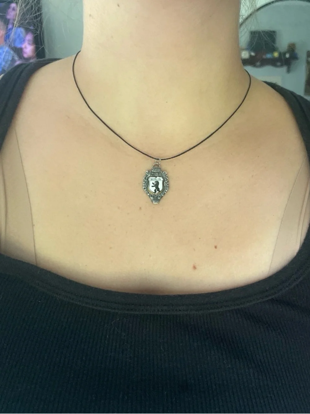 Berlin Bear Crest Pendant Necklace - Black and Silver